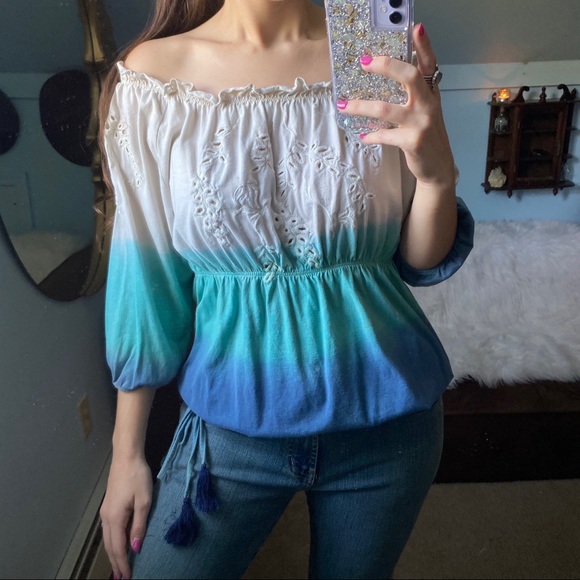 Anthropologie Bohemian Ombré Eyelet Top - Picture 13 of 15